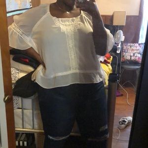 Semi sheer white blouse with bell sleeves